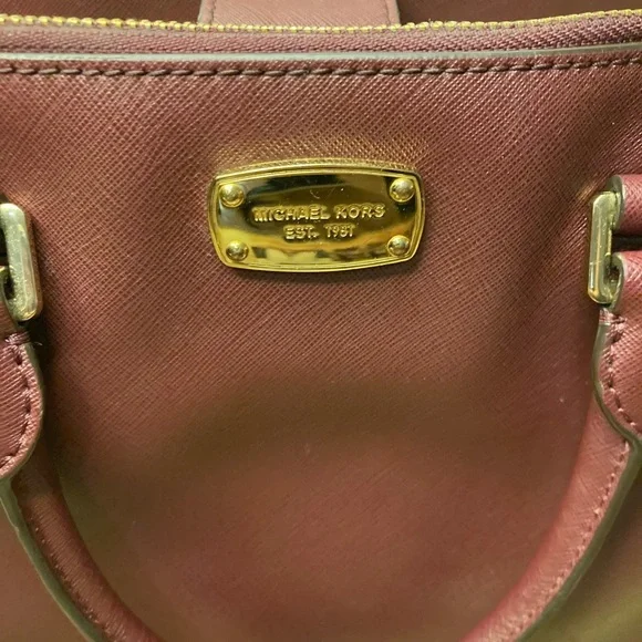 MICHAEL KORS MK LEATHER BURGANDY TOTE SHOULDERBAG - Picture 8 of 15